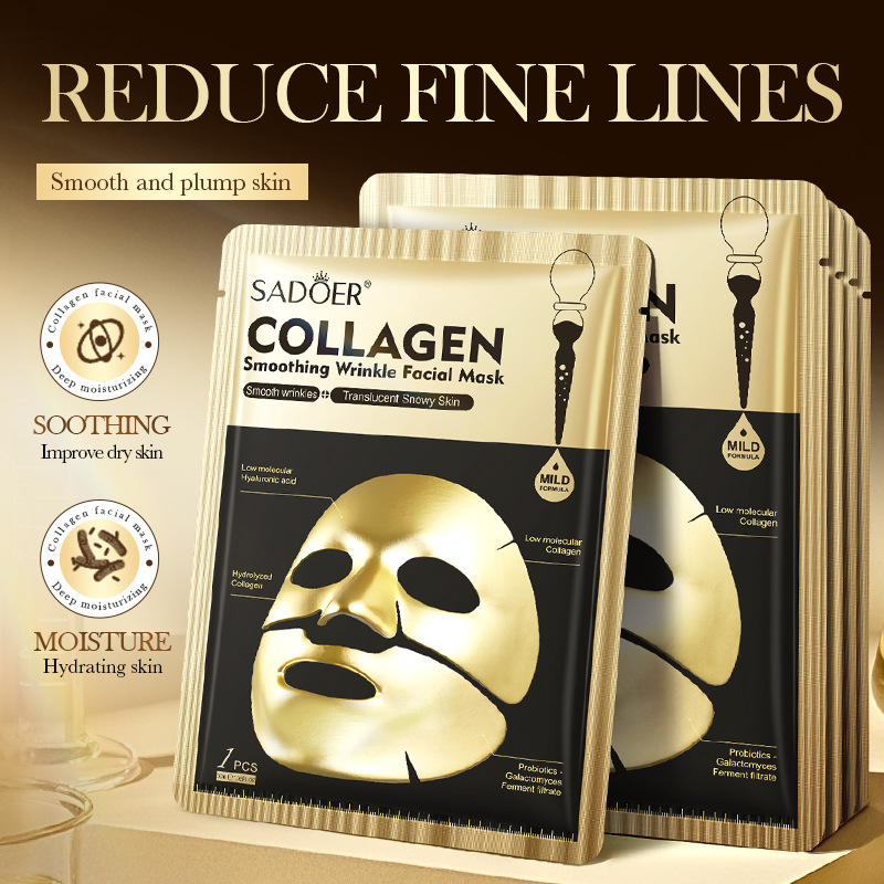 Sheet Mask Collagen - มาส์กหน้าคอลลาเจนทองคำ SADOER บำรุงผิวชุ่มชื้น ต่อต้านริ้วรอย ชะลอวัย แผ่นมาส์กหน้าคอลลาเจน
