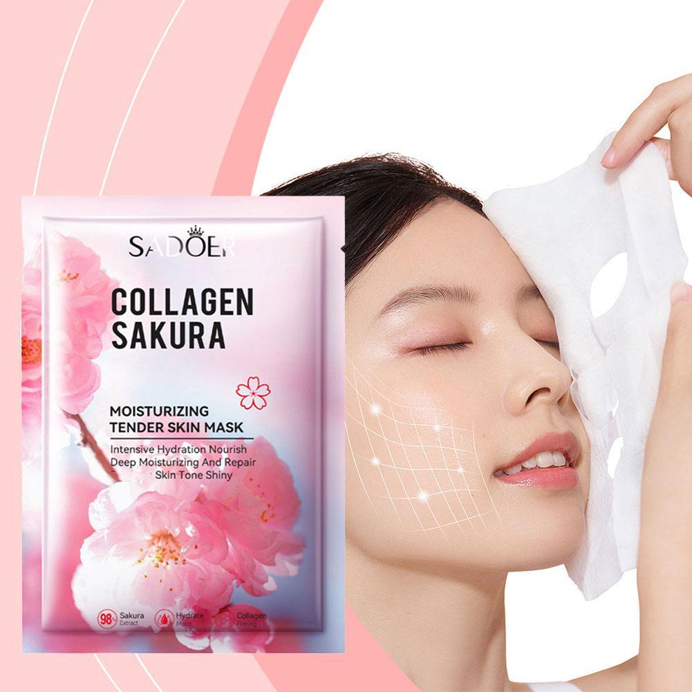 Sheet Mask Collagen - มาส์กหน้าคอลลาเจนซากุระ 5 ชิ้น บำรุงผิวหน้า ช่วยให้ความชุ่มชื้น กระจ่างใส