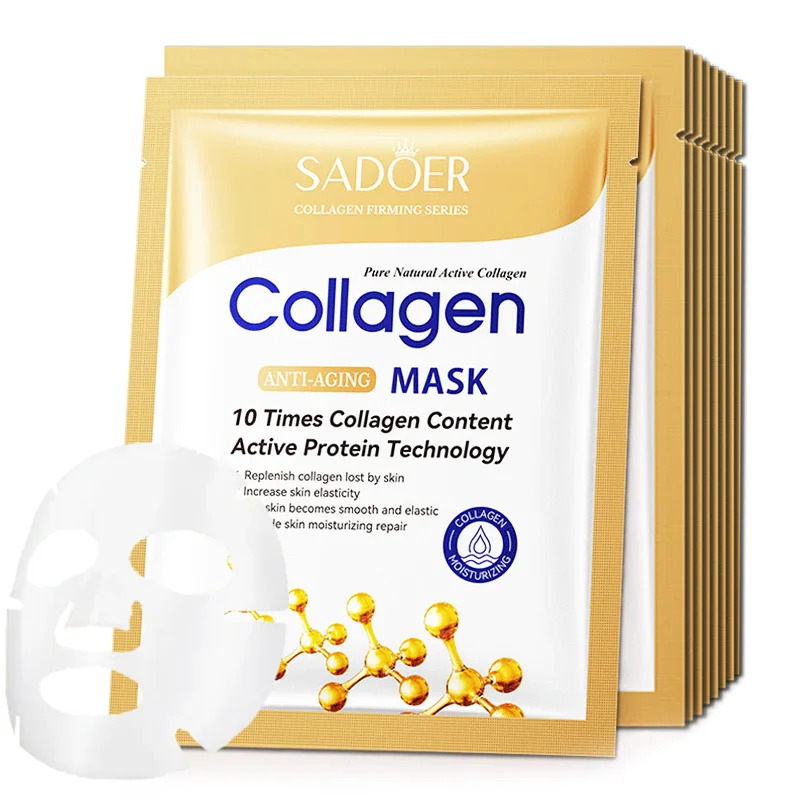 Sheet Mask Collagen - แผ่นมาส์กหน้าคอลลาเจนต่อต้านริ้วรอย 10 ชิ้น - ซ่อมแซมความชุ่มชื้น ปรับผิวให้กระจ่างใส